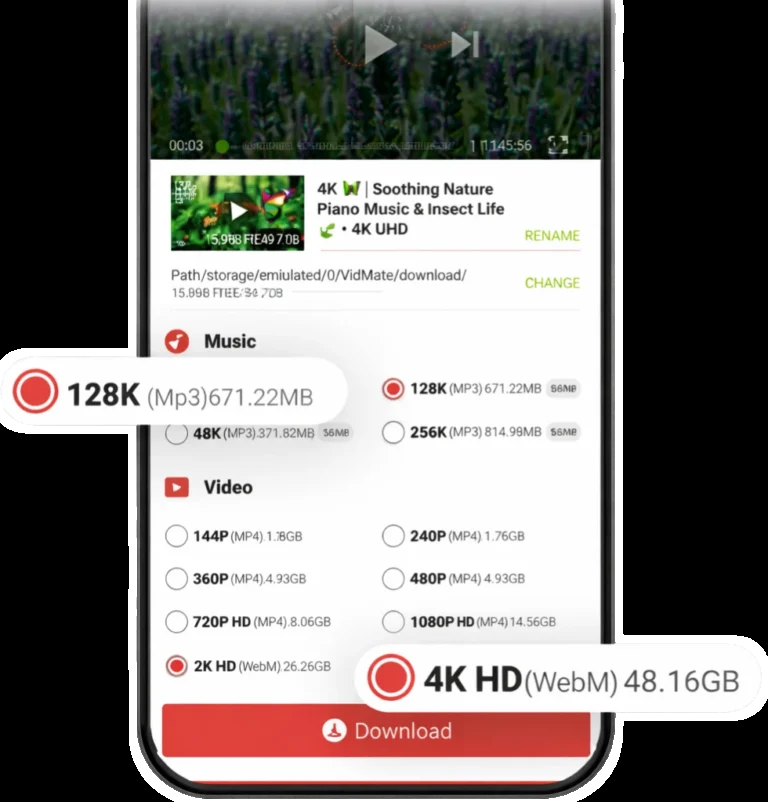Unduhan video dalam format HD dan 4K